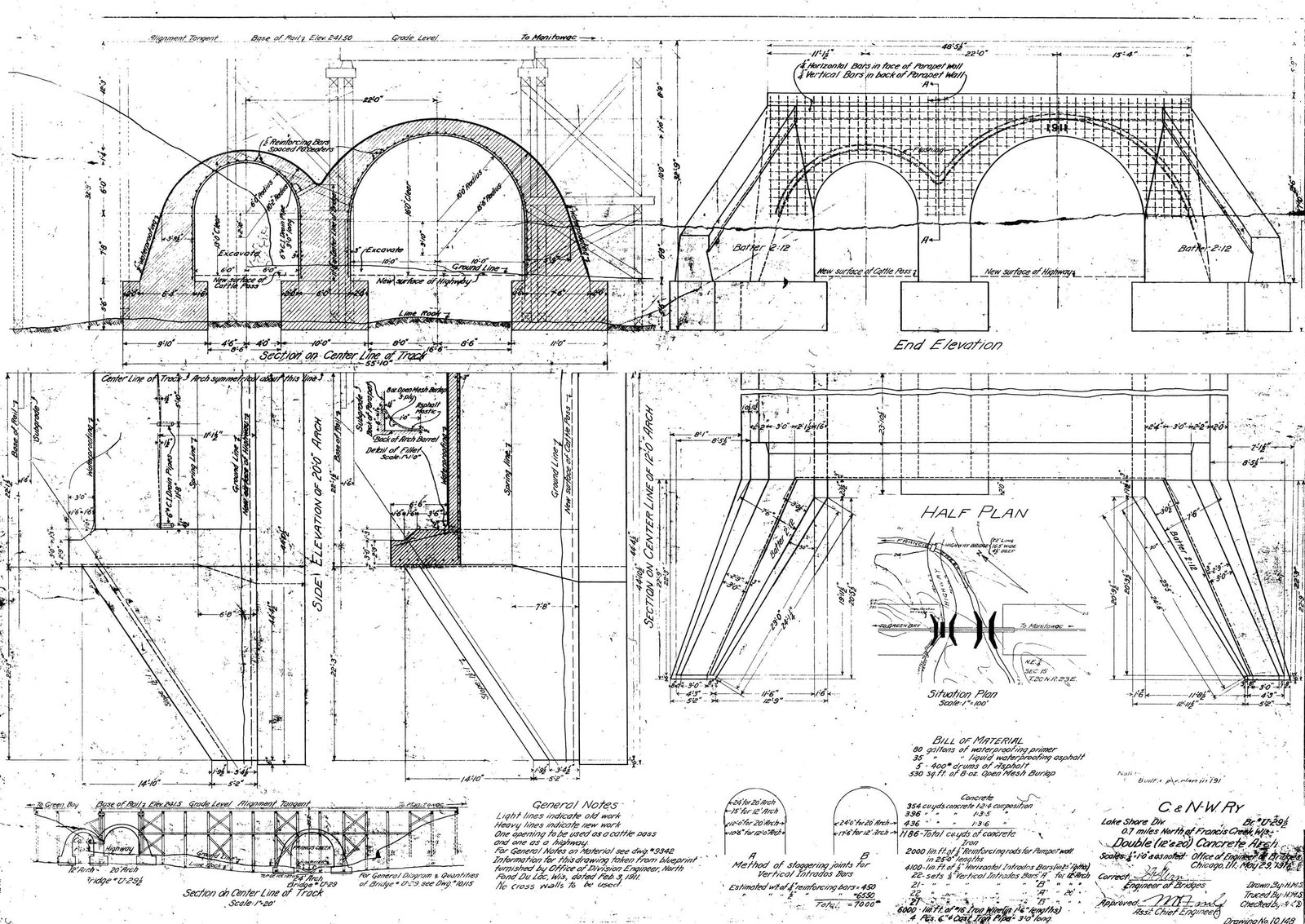 Blueprint of bridge.  Courtesy of Chicago & North Western Historical Society Archives.